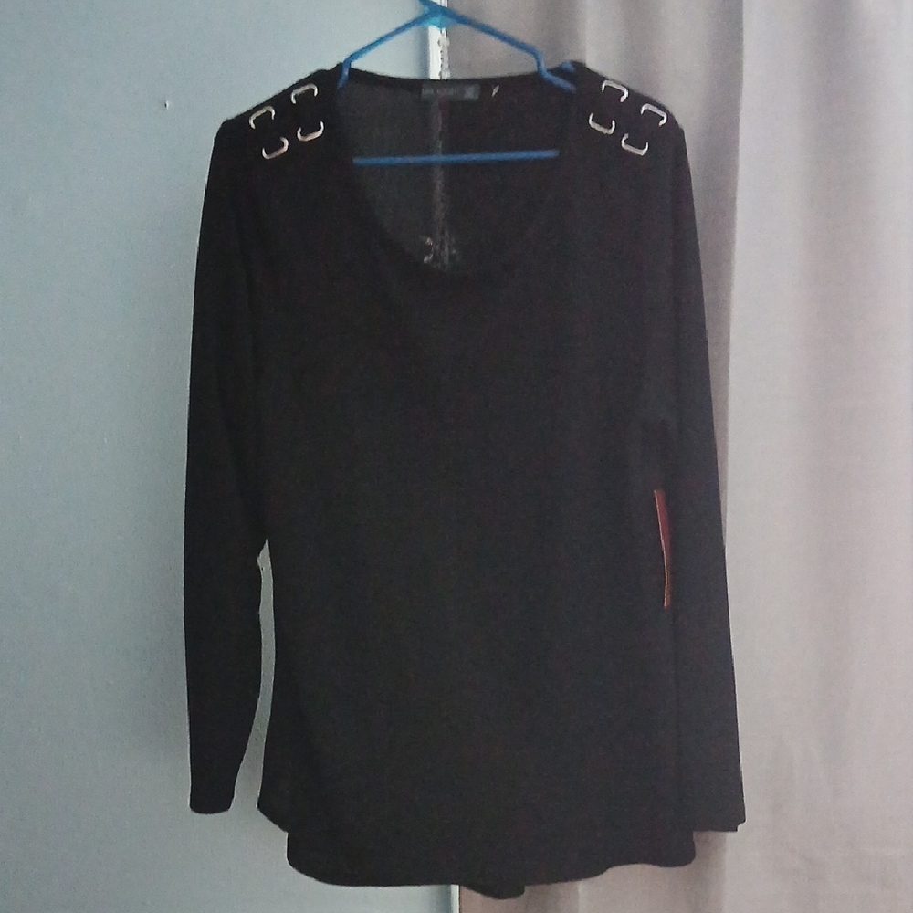 Chic Black Long Sleeve Top with Buckle Accents